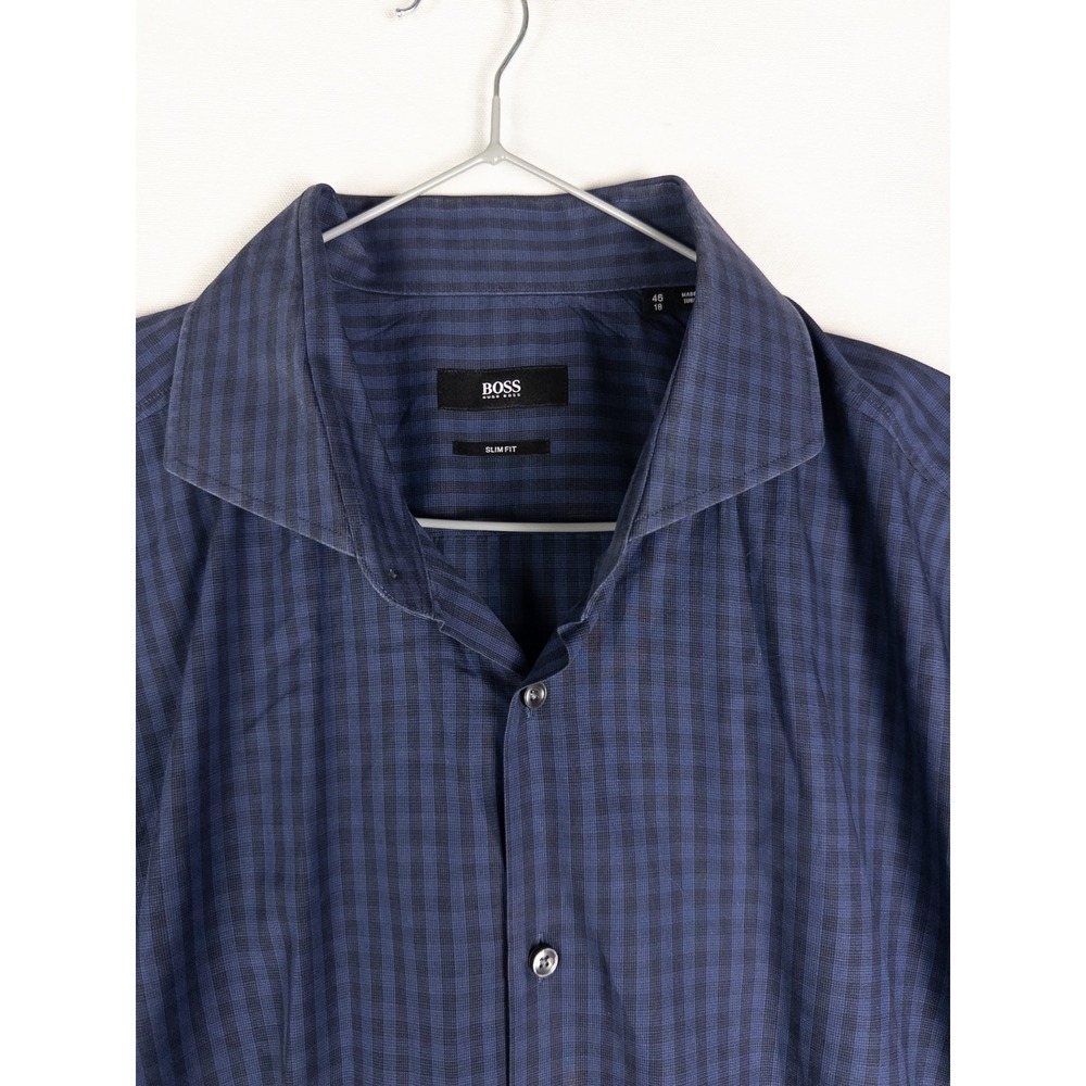 Hugo Boss Shirt Mens 46 XL Gingham Slim Fit Casual Button Up